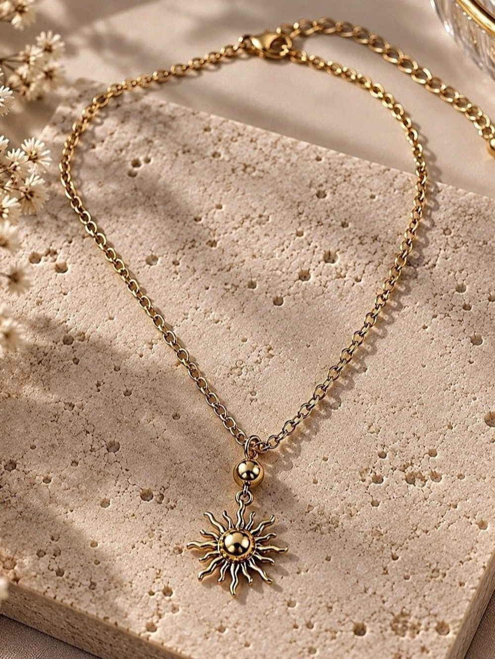 Stainless steel Gold Sun Pendant Necklace New